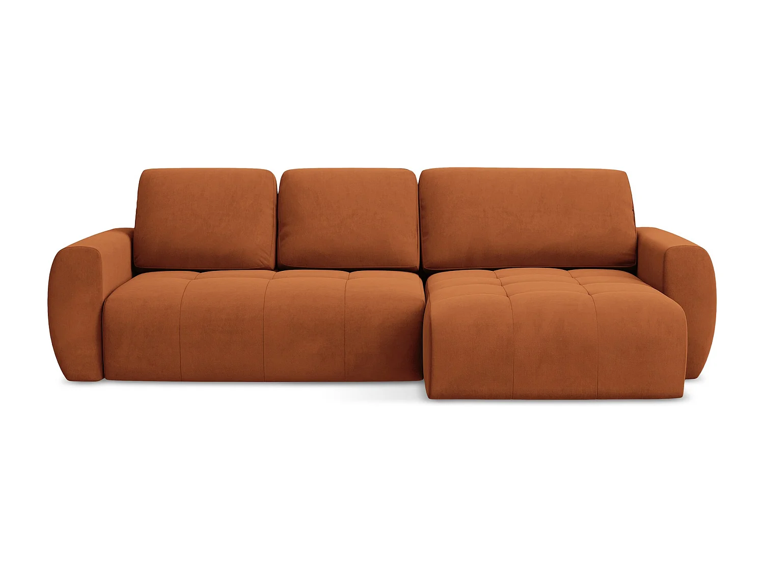 Narożnik prawostronny z funkcją spania - z tkaniny welwetowej - terakota - KIWI