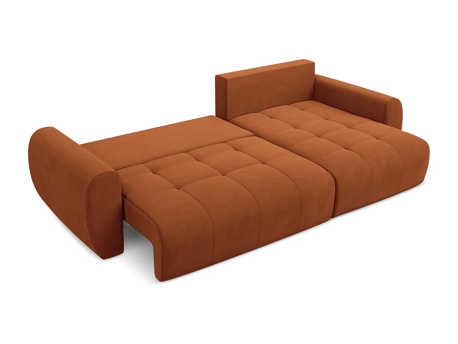 Narożnik prawostronny z funkcją spania - z tkaniny welwetowej - terakota - KIWI