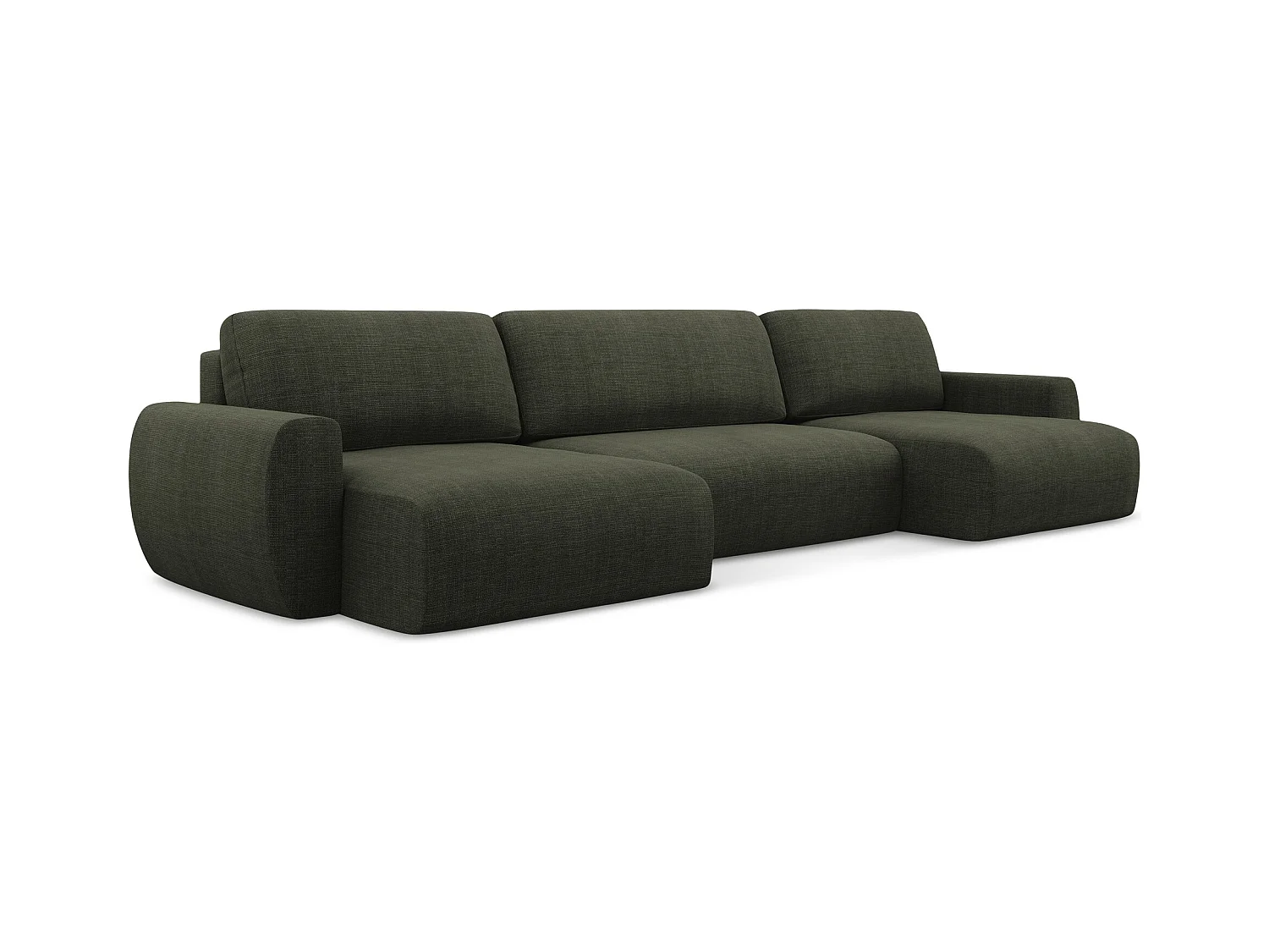 Wohnlandschaft mit Schlaffunktion - / - Strukturstoff - Olive - ANELA