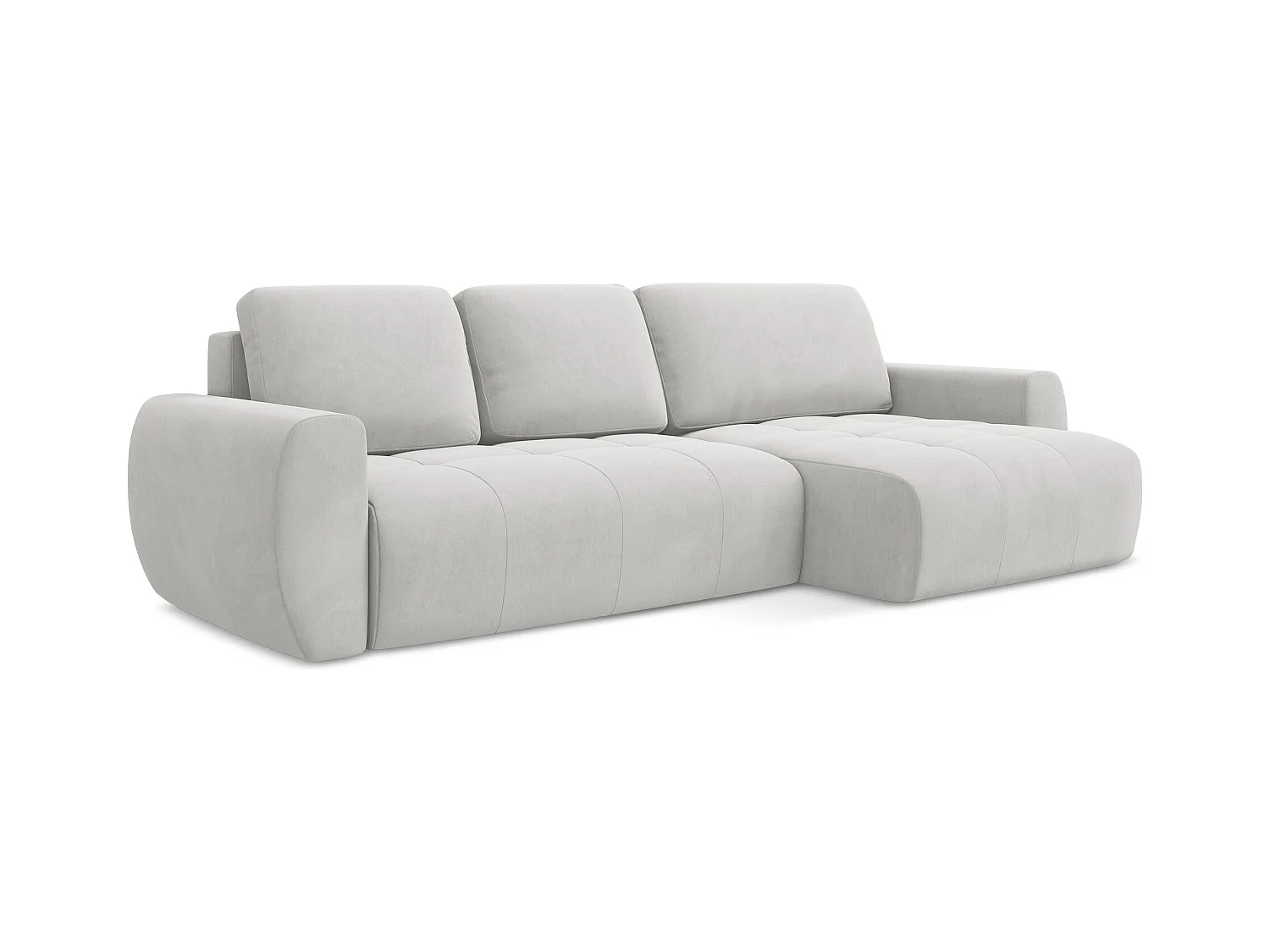 Ecksofa mit Schlaffunktion - Ecke Rechts - Samt - Silber - KIWI
