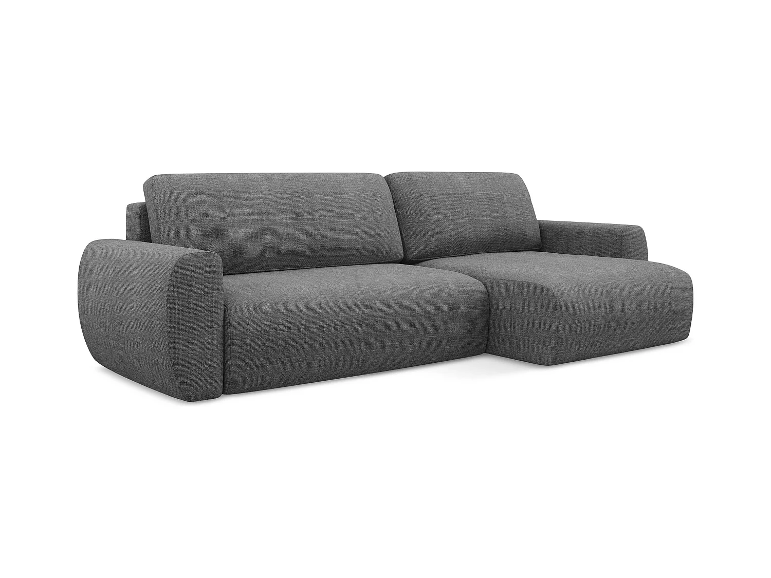 Canapé d'angle droit convertible en tissu texturé - gris foncé - ANELA