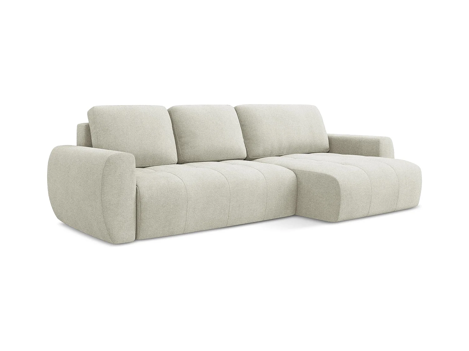 Canapé d'angle droit convertible en tissu texturé - beige clair - KIWI