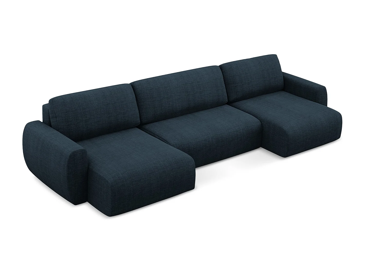 Panoramische bank met bedfunctie van koningsblauw textuurstof - ANELA