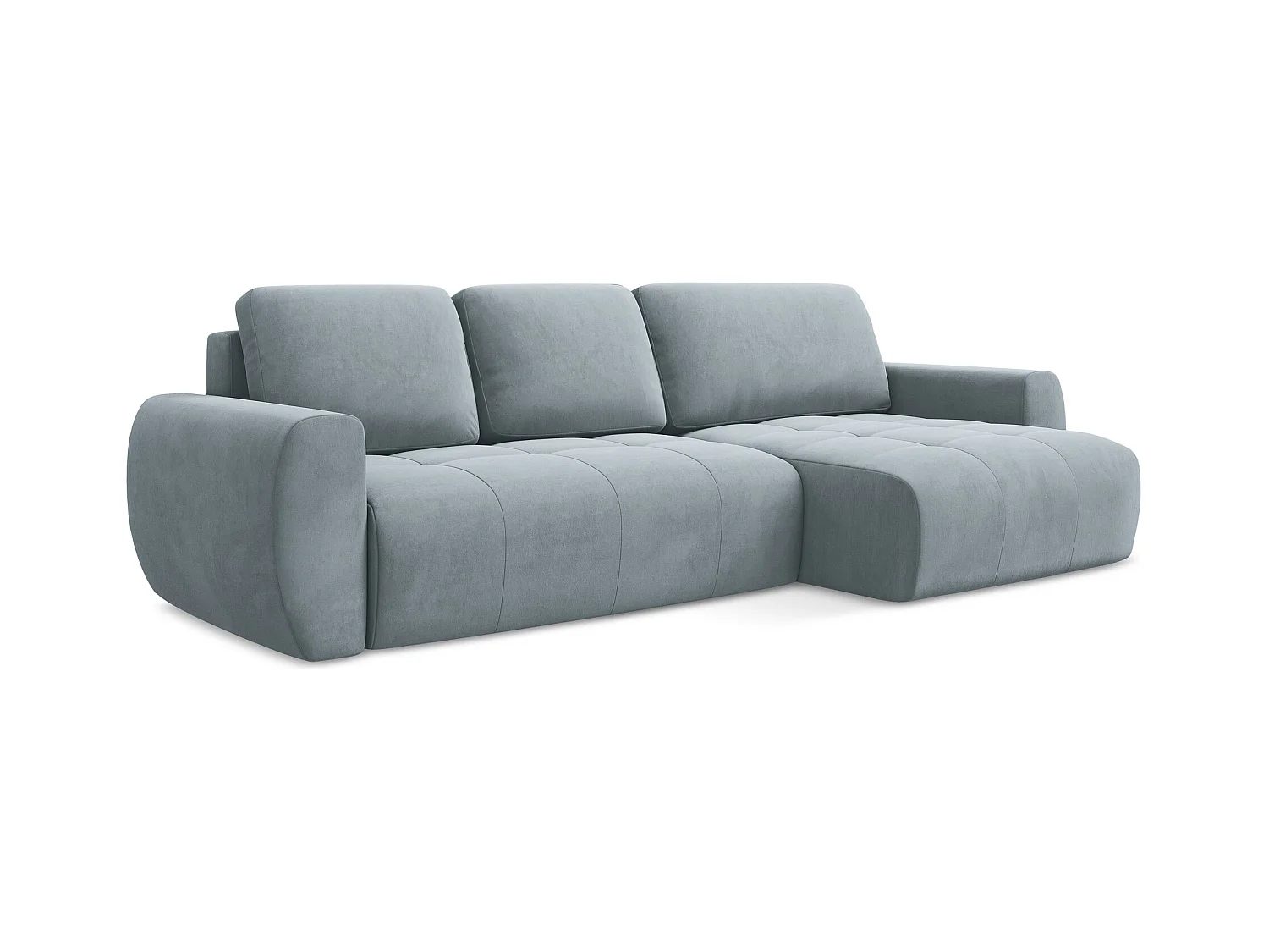 Ecksofa mit Schlaffunktion - Ecke Rechts - Samt - Hellblau - KIWI