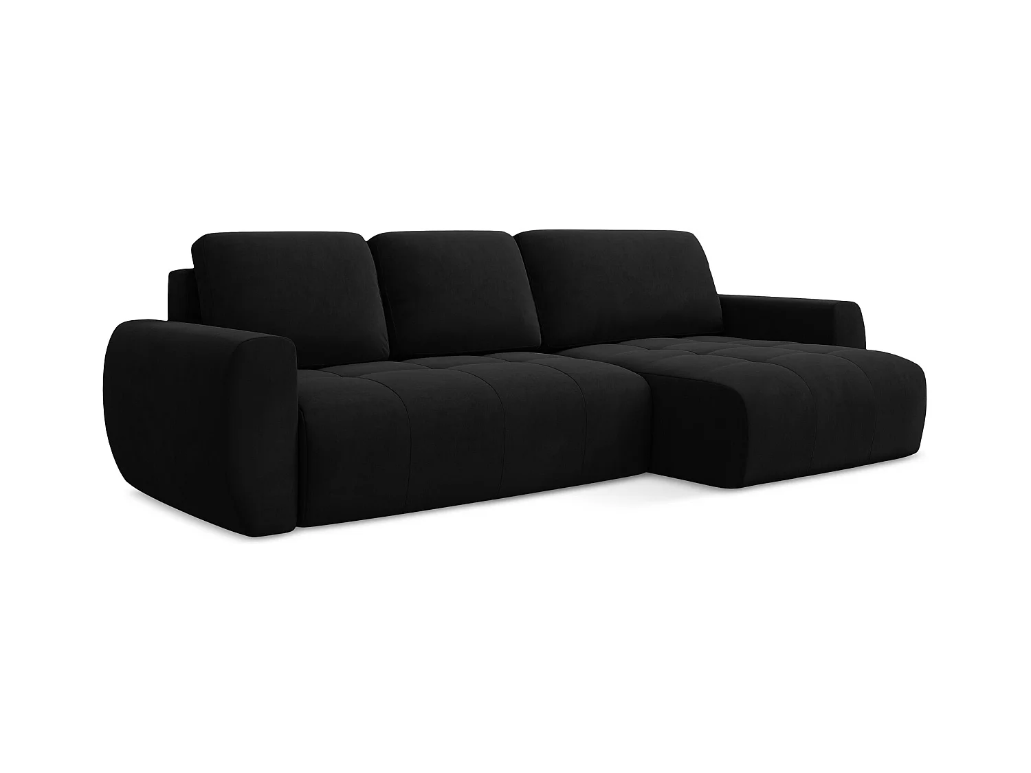 Ecksofa mit Schlaffunktion - Ecke Rechts - Samt - Schwarz - KIWI