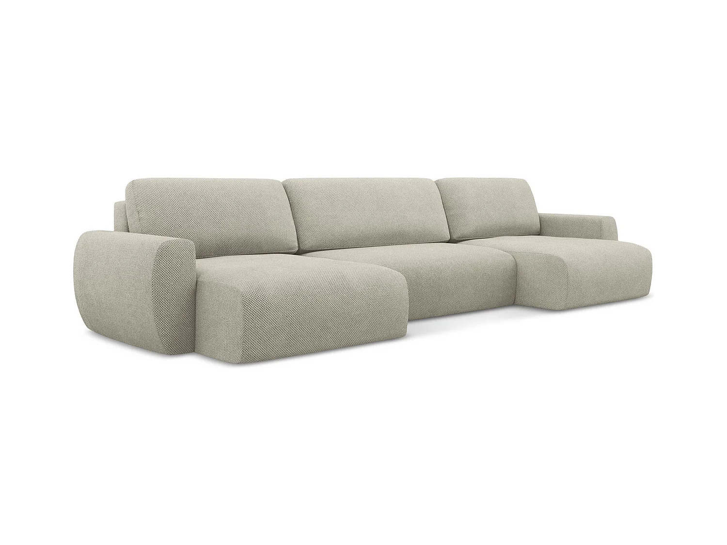 Wohnlandschaft mit Schlaffunktion - / - Chenille - Hell beige - ANELA