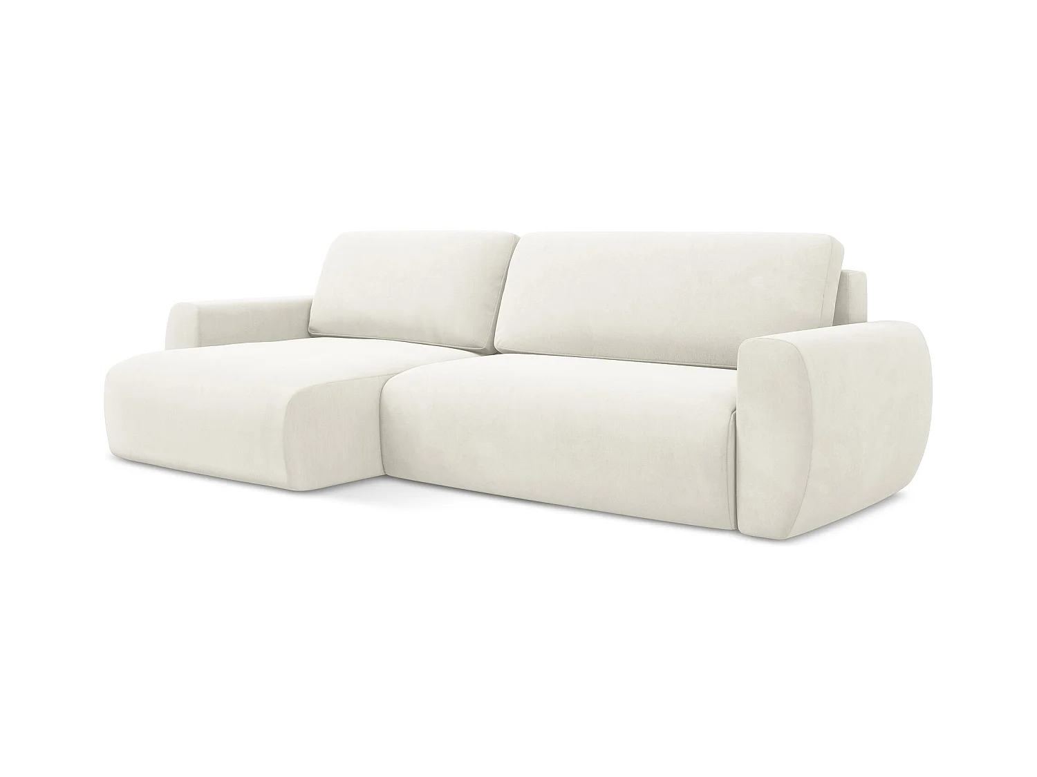Canapé d’angle 3 places gauche convertible en velours - beige clair - ANELA