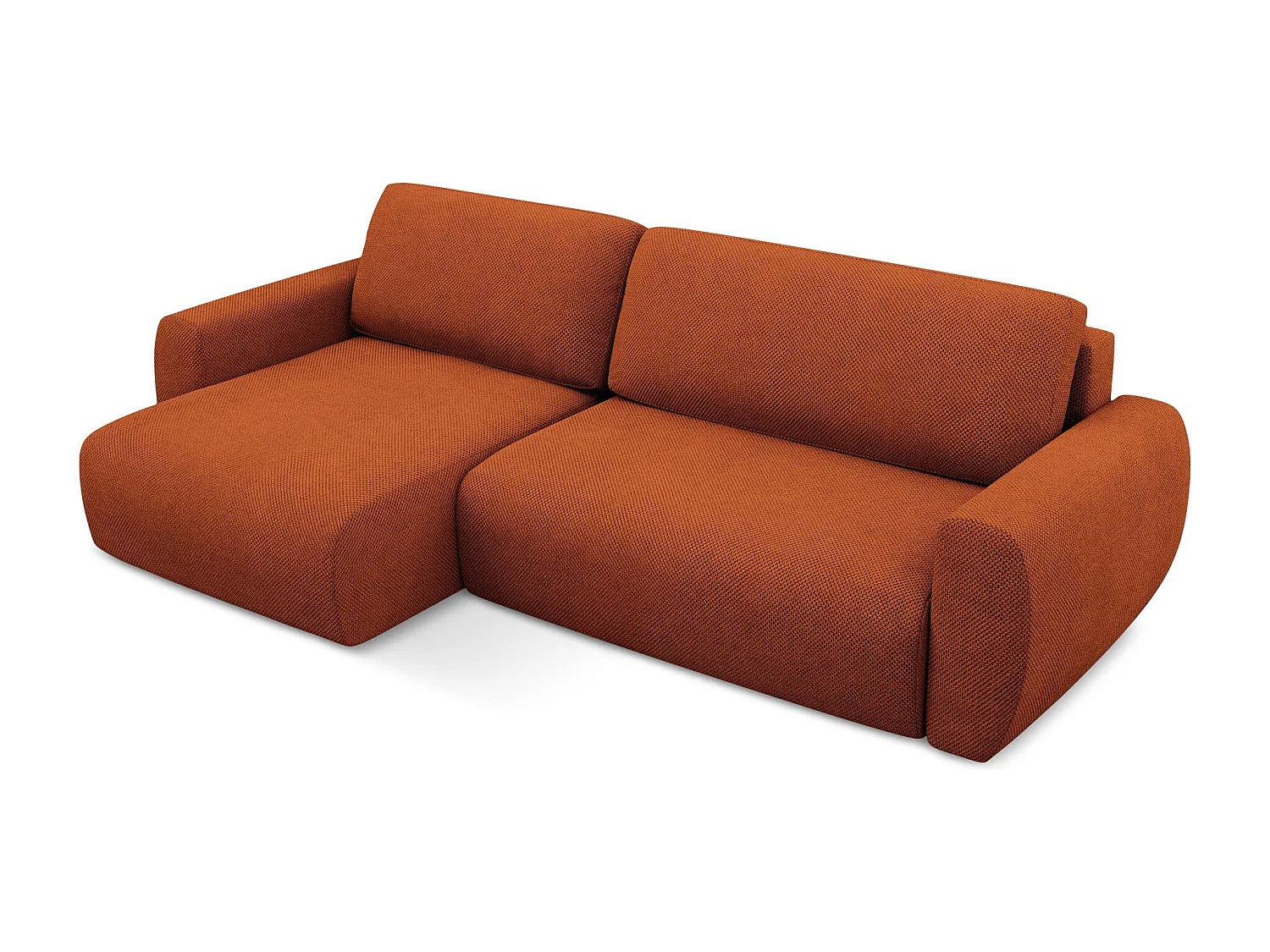 Narożnik lewostronny z funkcją spania - z tkaniny szenilowej - terakota - ANELA