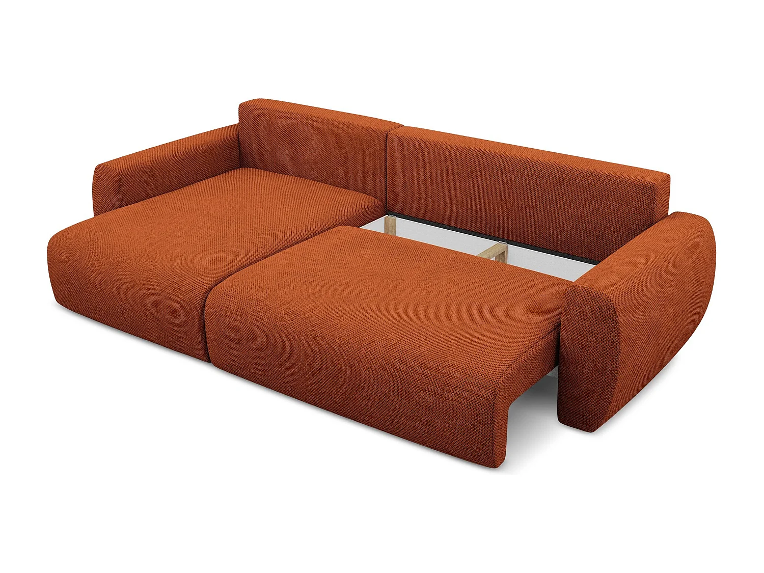 Narożnik lewostronny z funkcją spania - z tkaniny szenilowej - terakota - ANELA