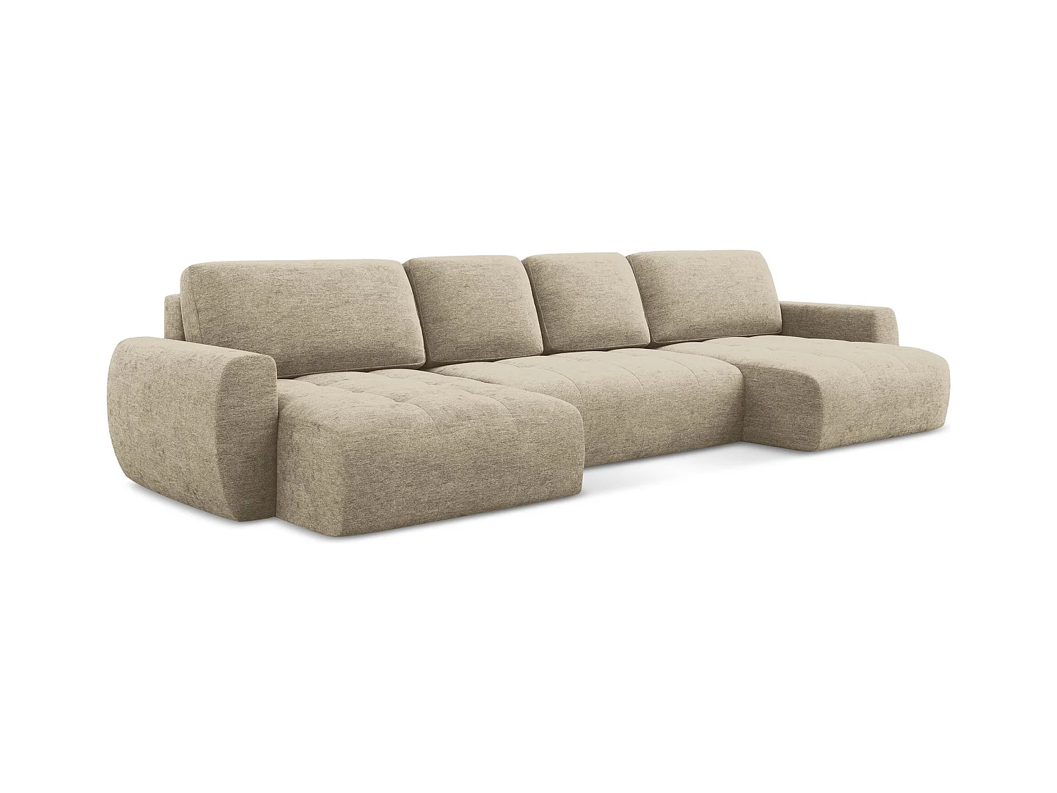 Wohnlandschaft mit Schlaffunktion - / - Strukturstoff - Dunkelbeige - KIWI