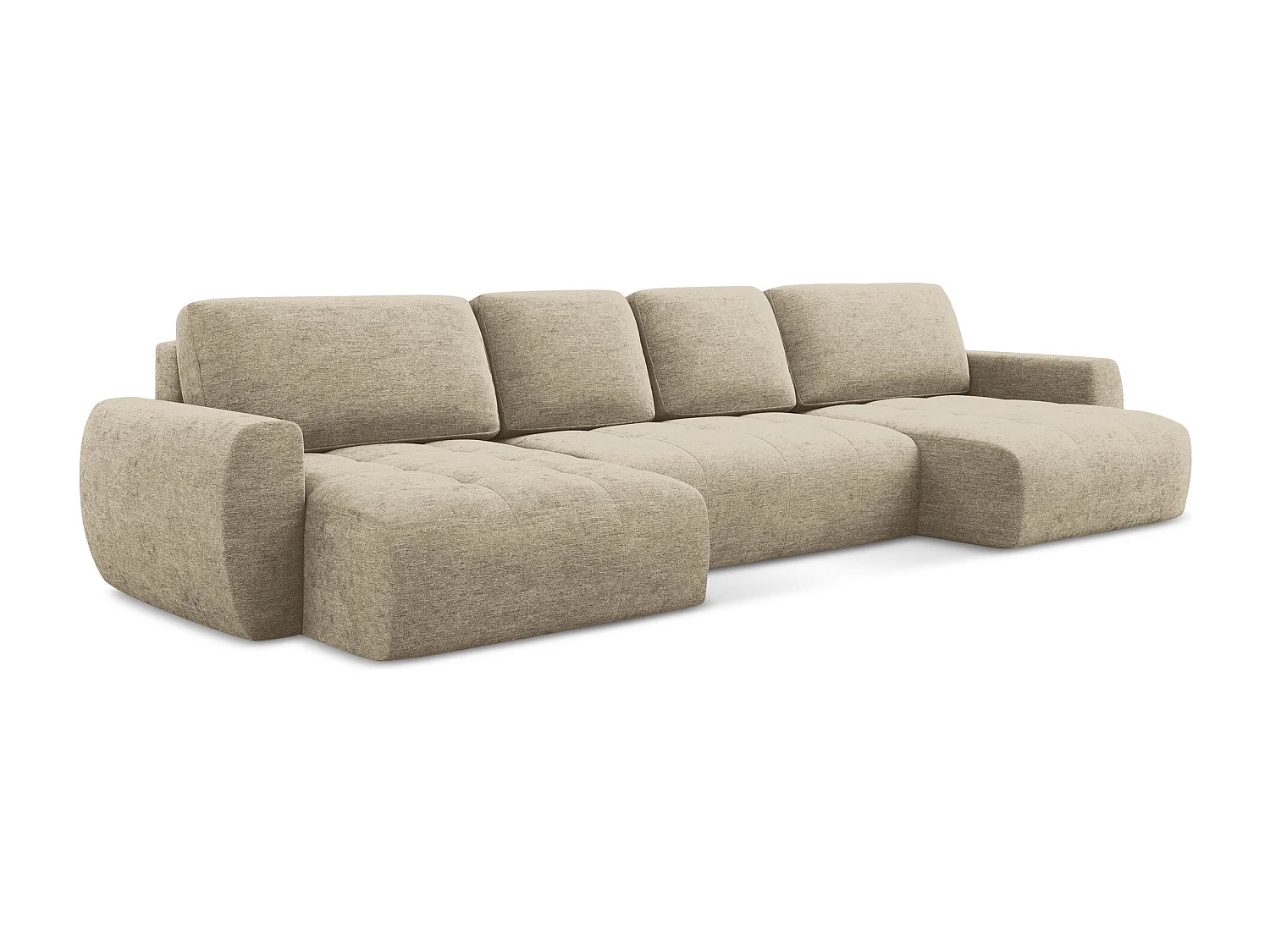 Canapé panoramique 4 places convertible en tissu texturé - beige foncé - KIWI