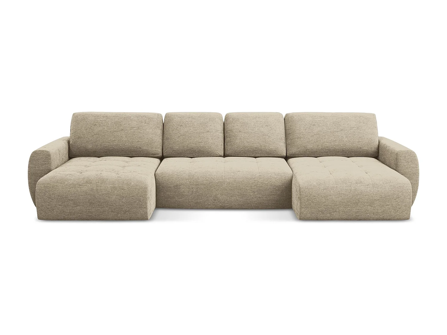 Canapé panoramique 4 places convertible en tissu texturé - beige foncé - KIWI