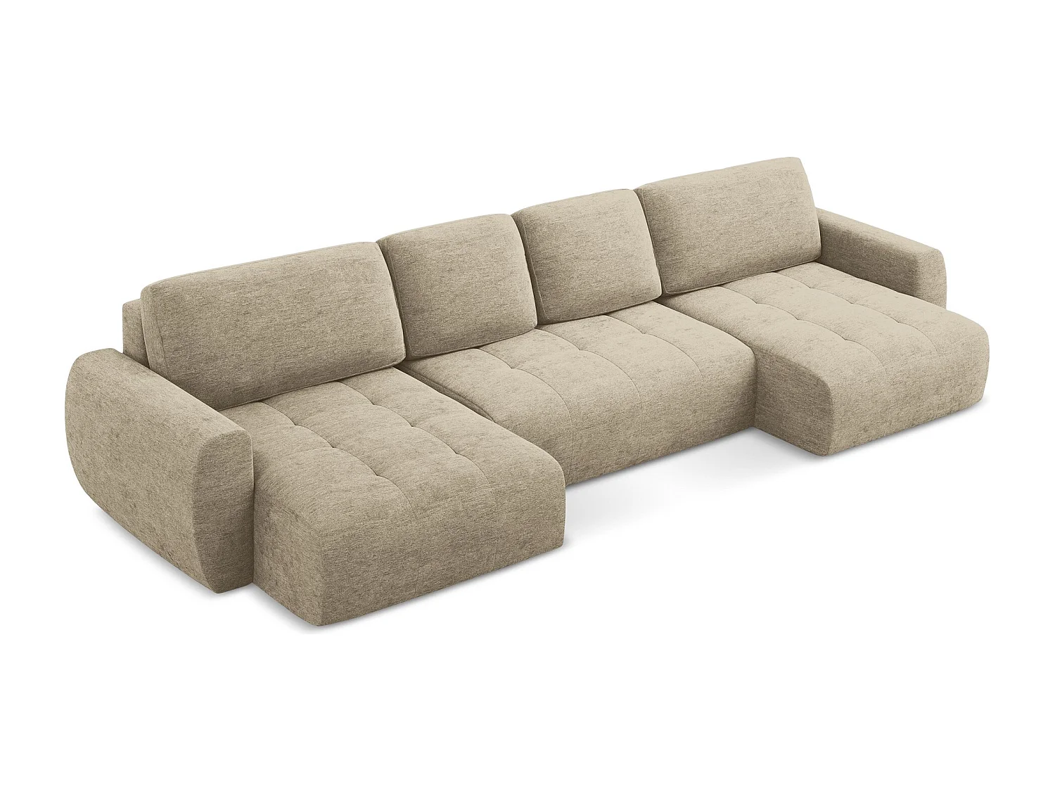 Canapé panoramique 4 places convertible en tissu texturé - beige foncé - KIWI