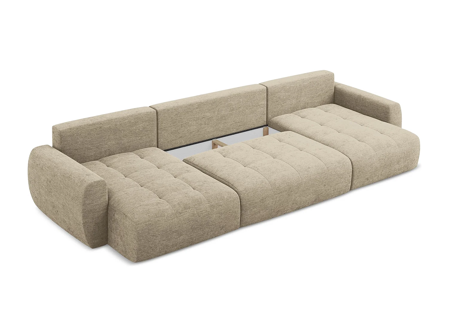 Canapé panoramique 4 places convertible en tissu texturé - beige foncé - KIWI