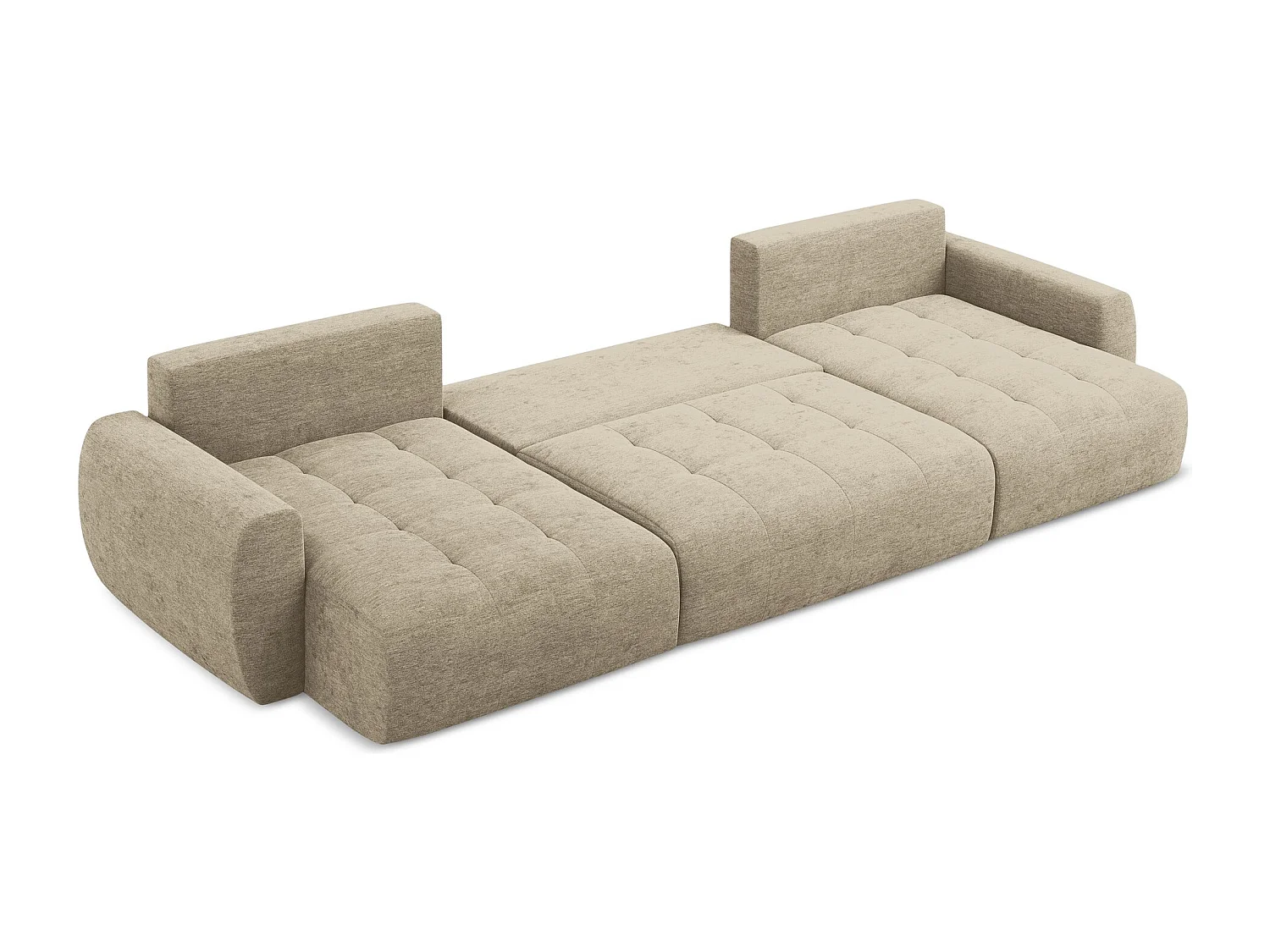 Canapé panoramique 4 places convertible en tissu texturé - beige foncé - KIWI