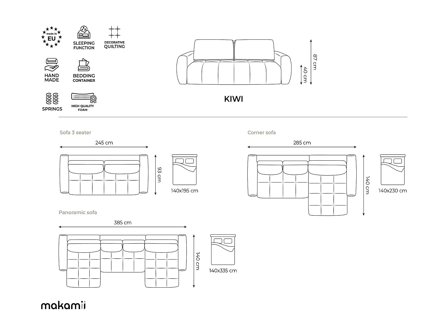 Canapé panoramique 4 places convertible en tissu texturé - beige foncé - KIWI
