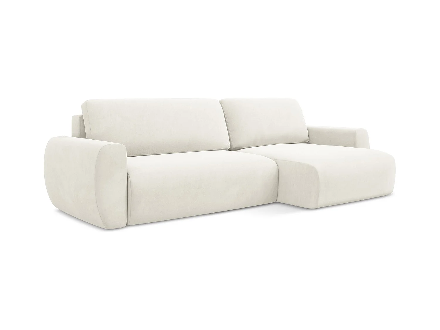 Ecksofa mit Schlaffunktion - Ecke Rechts - Samt - Hell beige - ANELA
