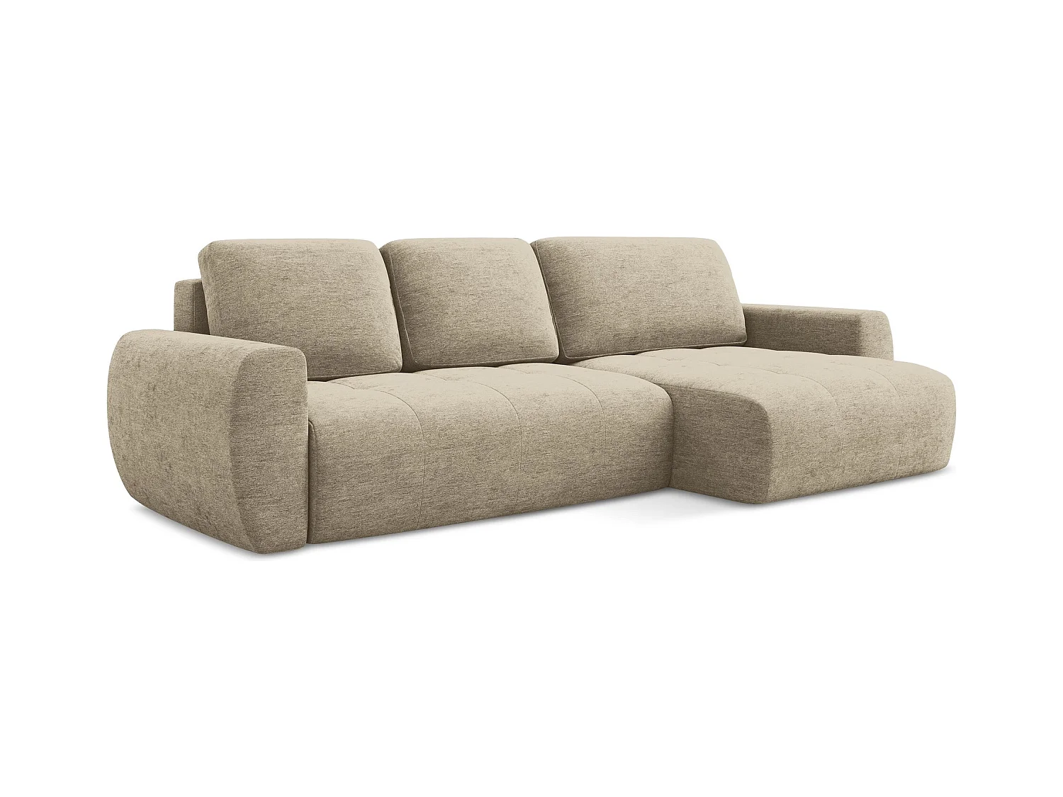 Ecksofa mit Schlaffunktion - Ecke Rechts - Strukturstoff - Dunkelbeige - KIWI