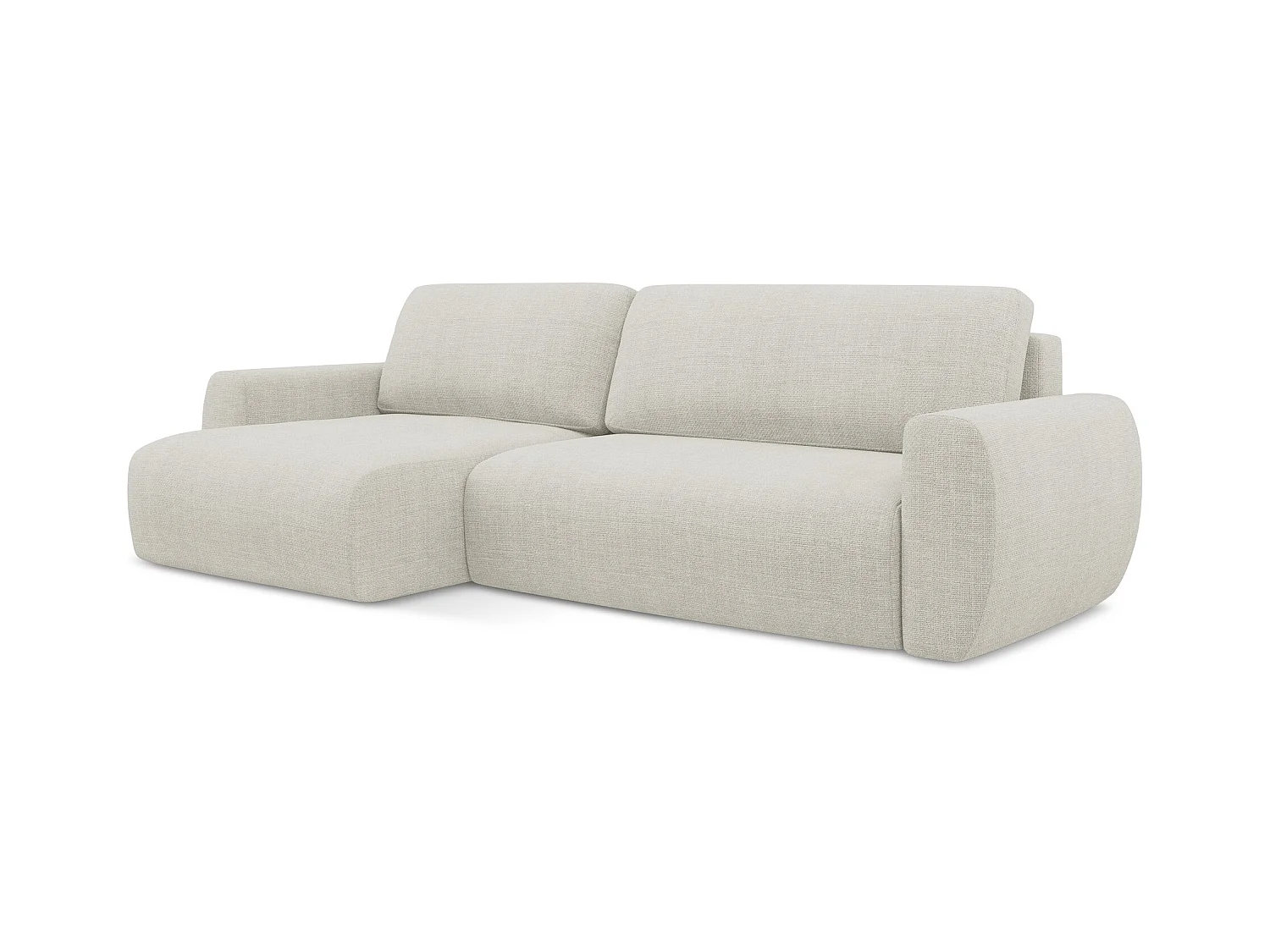 3-Sitzer Ecksofa mit Schlaffunktion - Ecke Links - Strukturstoff - Hell beige - ANELA