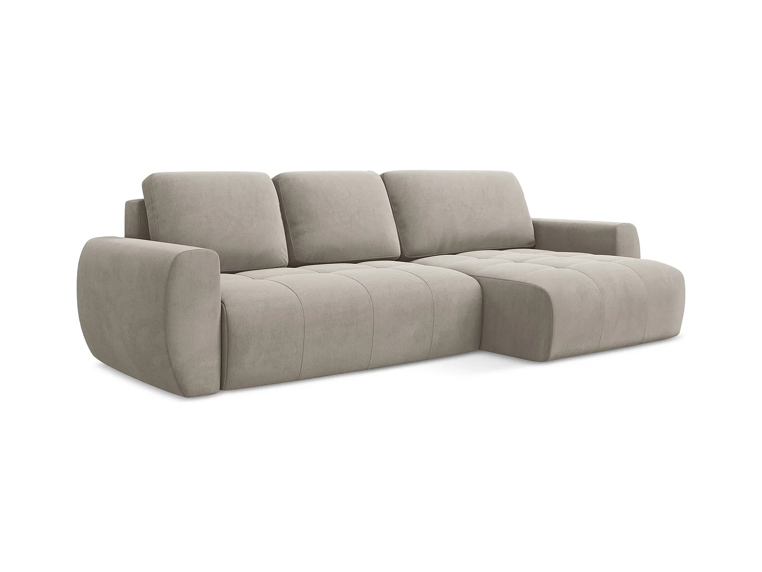 Canapé d'angle droit convertible en velours - taupe - KIWI