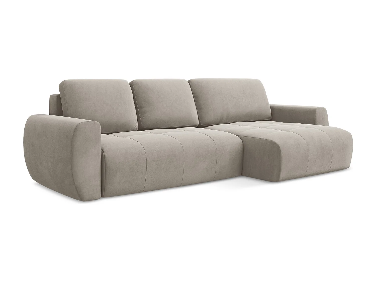 Canapé d'angle droit convertible en velours - taupe - KIWI