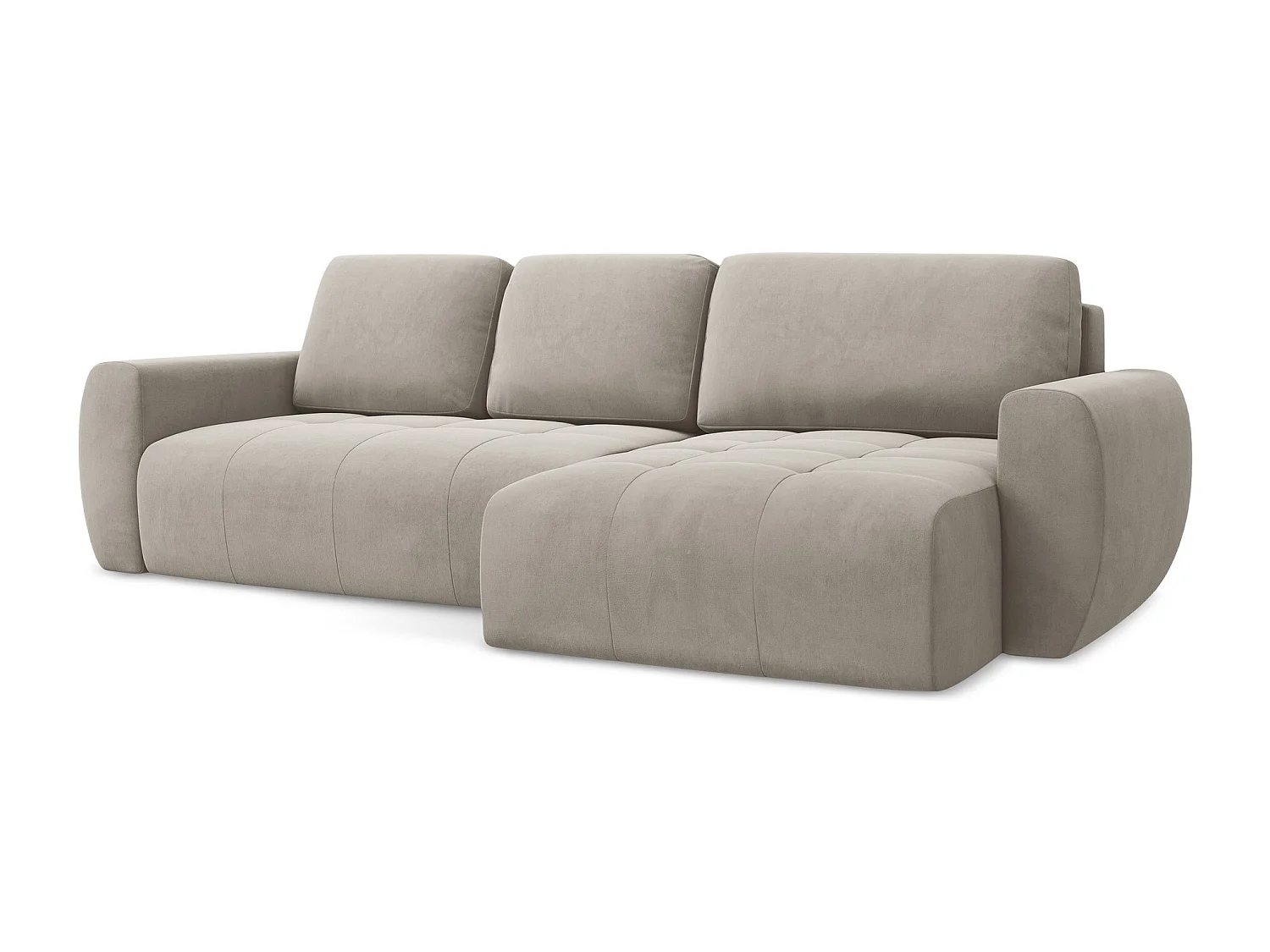 Canapé d'angle droit convertible en velours - taupe - KIWI