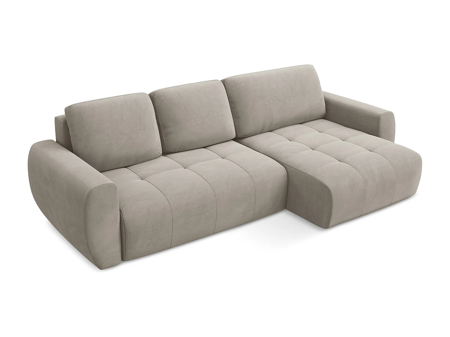 Canapé d'angle droit convertible en velours - taupe - KIWI