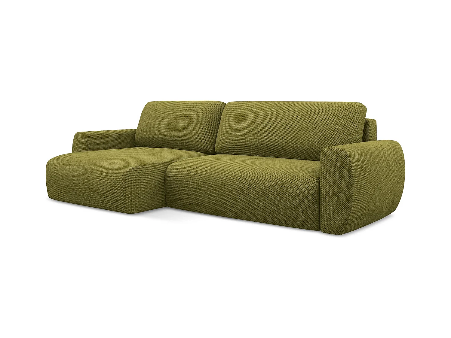 Canapé d’angle 3 places gauche convertible en tissu chenille - olive - ANELA