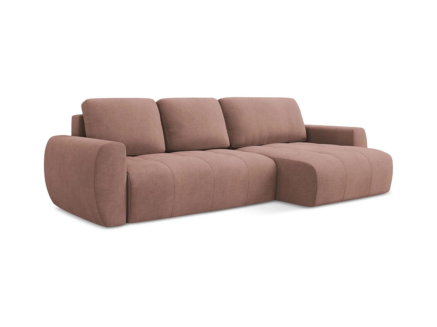 Canapé d'angle droit convertible en tissu texturé - rose poudré - KIWI