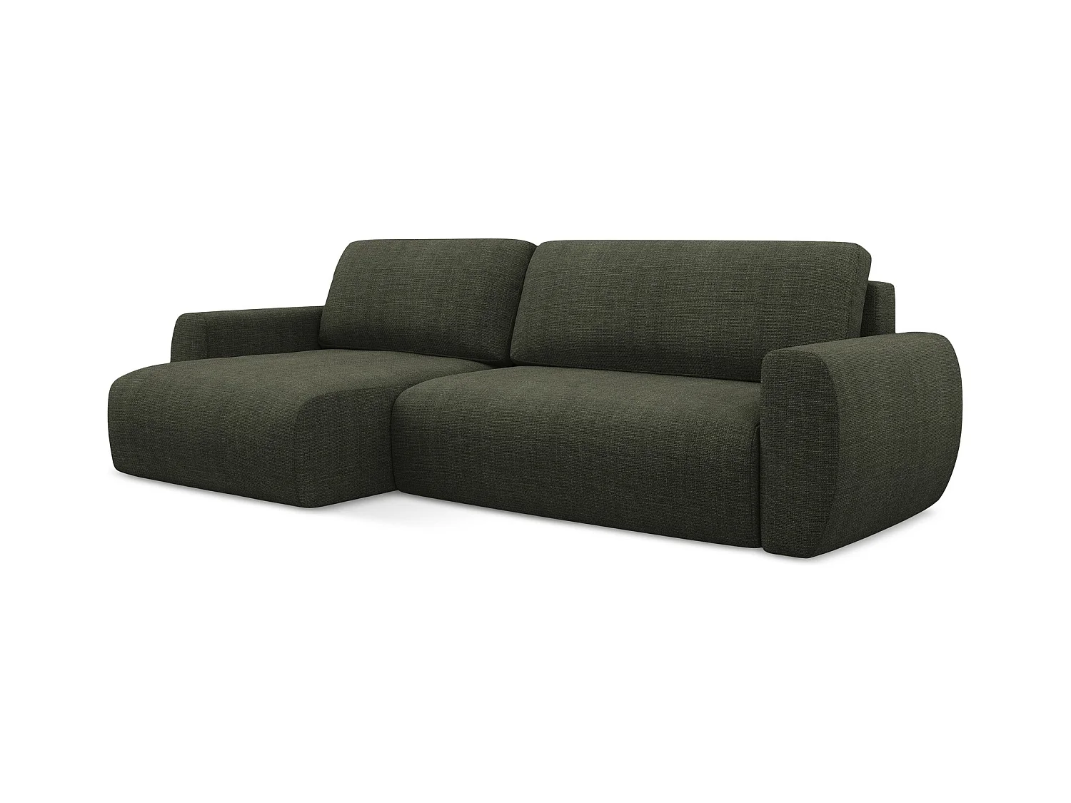 Canapé d’angle 3 places gauche convertible en tissu texturé - olive - ANELA