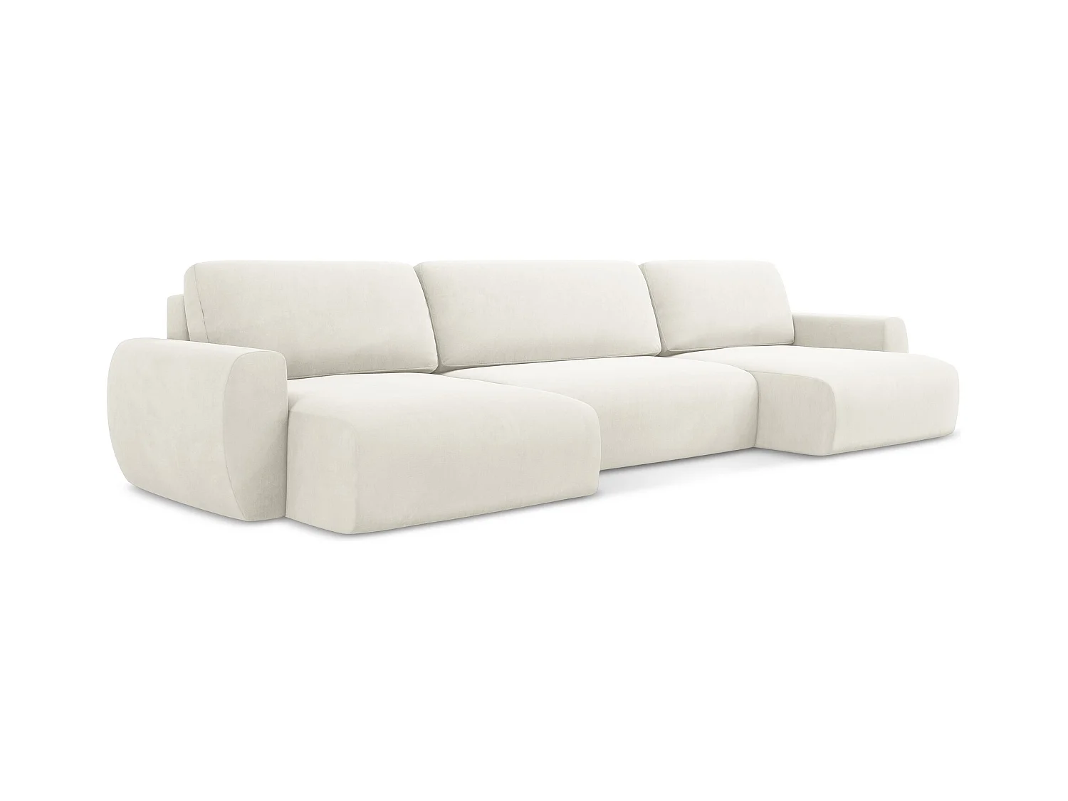 Wohnlandschaft mit Schlaffunktion - / - Samt - Hell beige - ANELA
