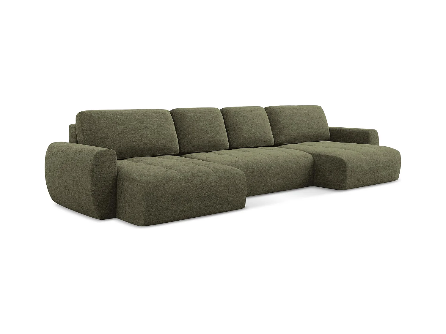 Wohnlandschaft mit Schlaffunktion - / - Strukturstoff - Olive - KIWI