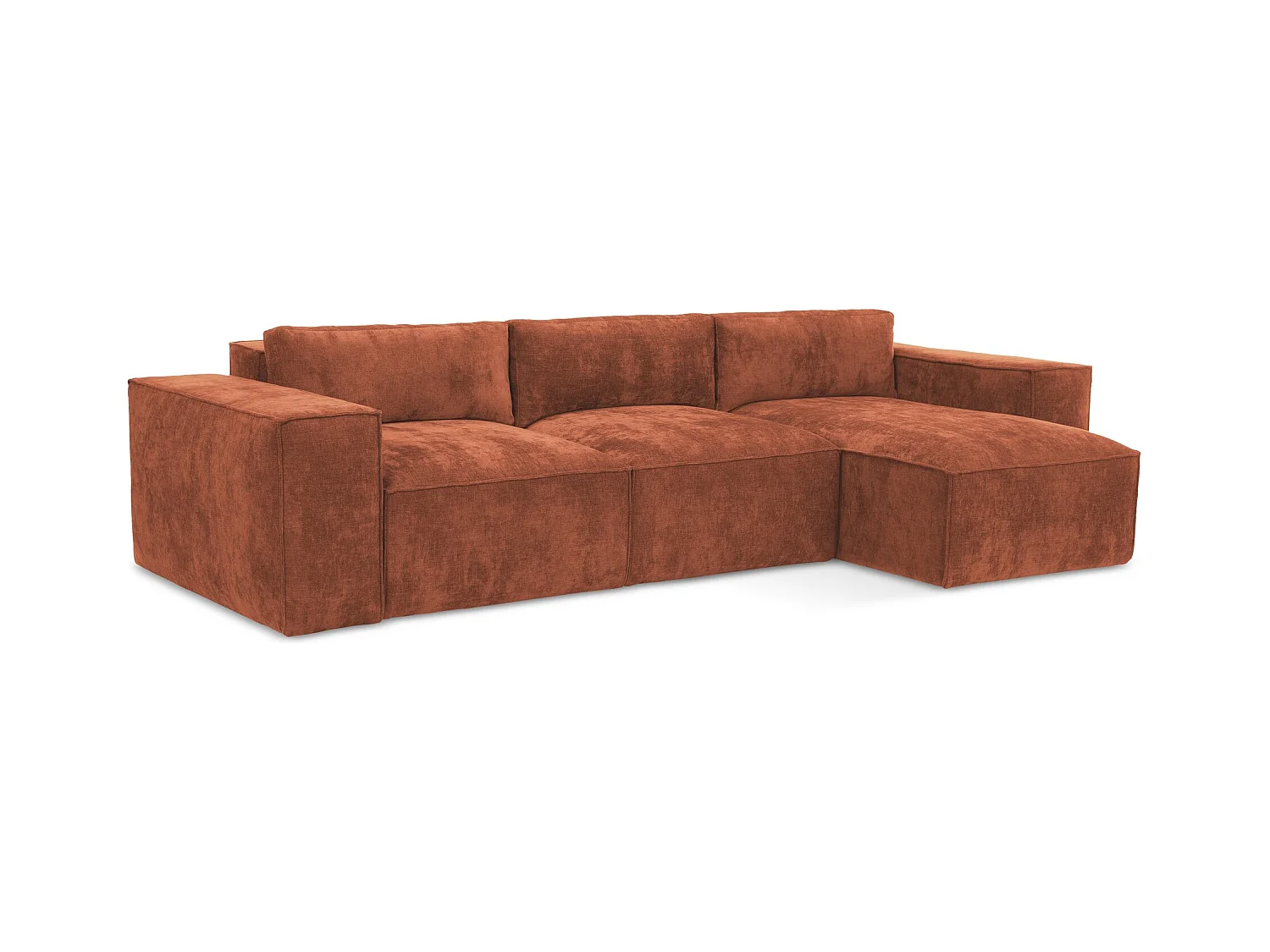 Canapé d'angle droit convertible en tissu chenille - terre cuite - HANA