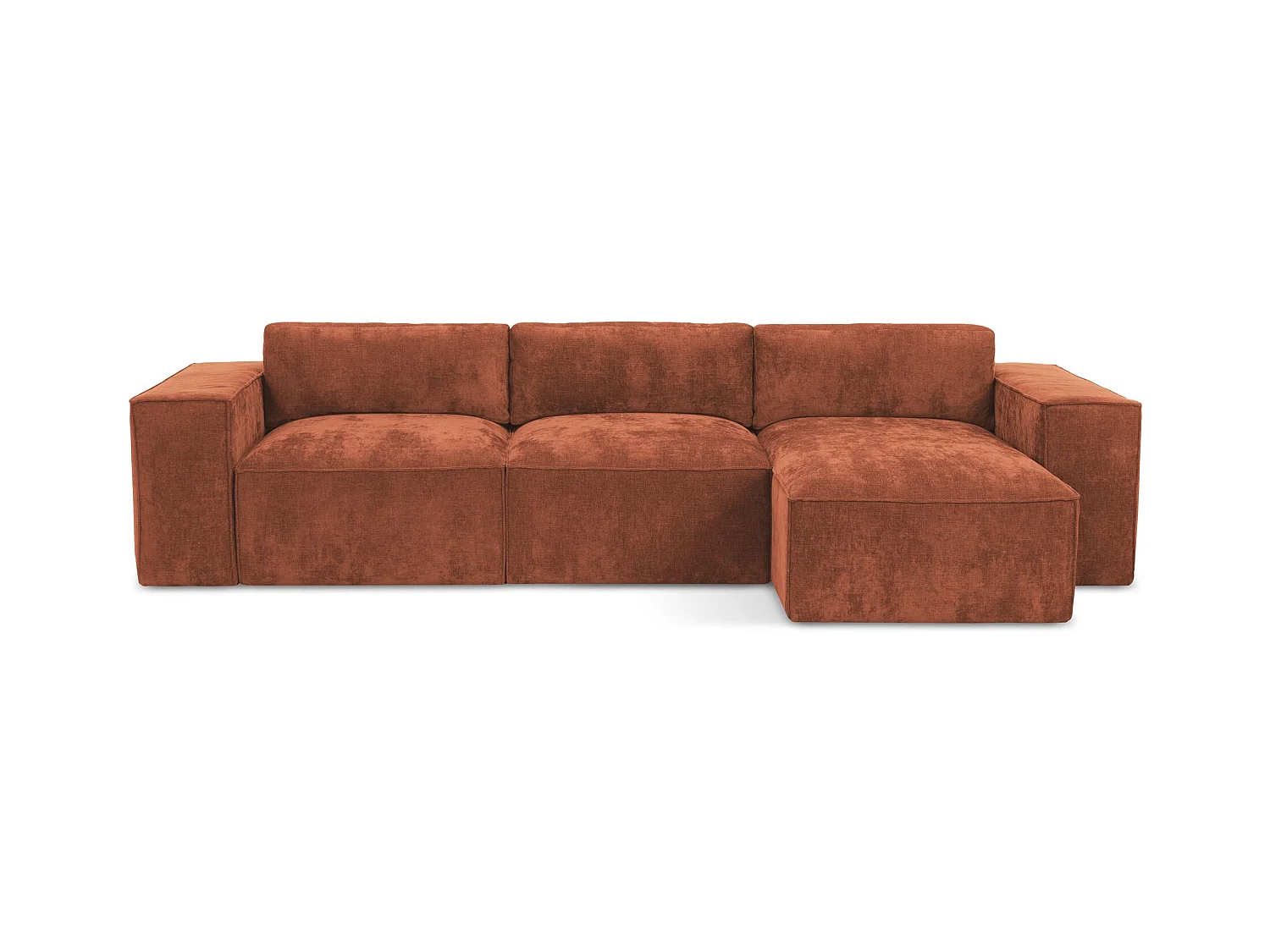 Canapé d'angle droit convertible en tissu chenille - terre cuite - HANA