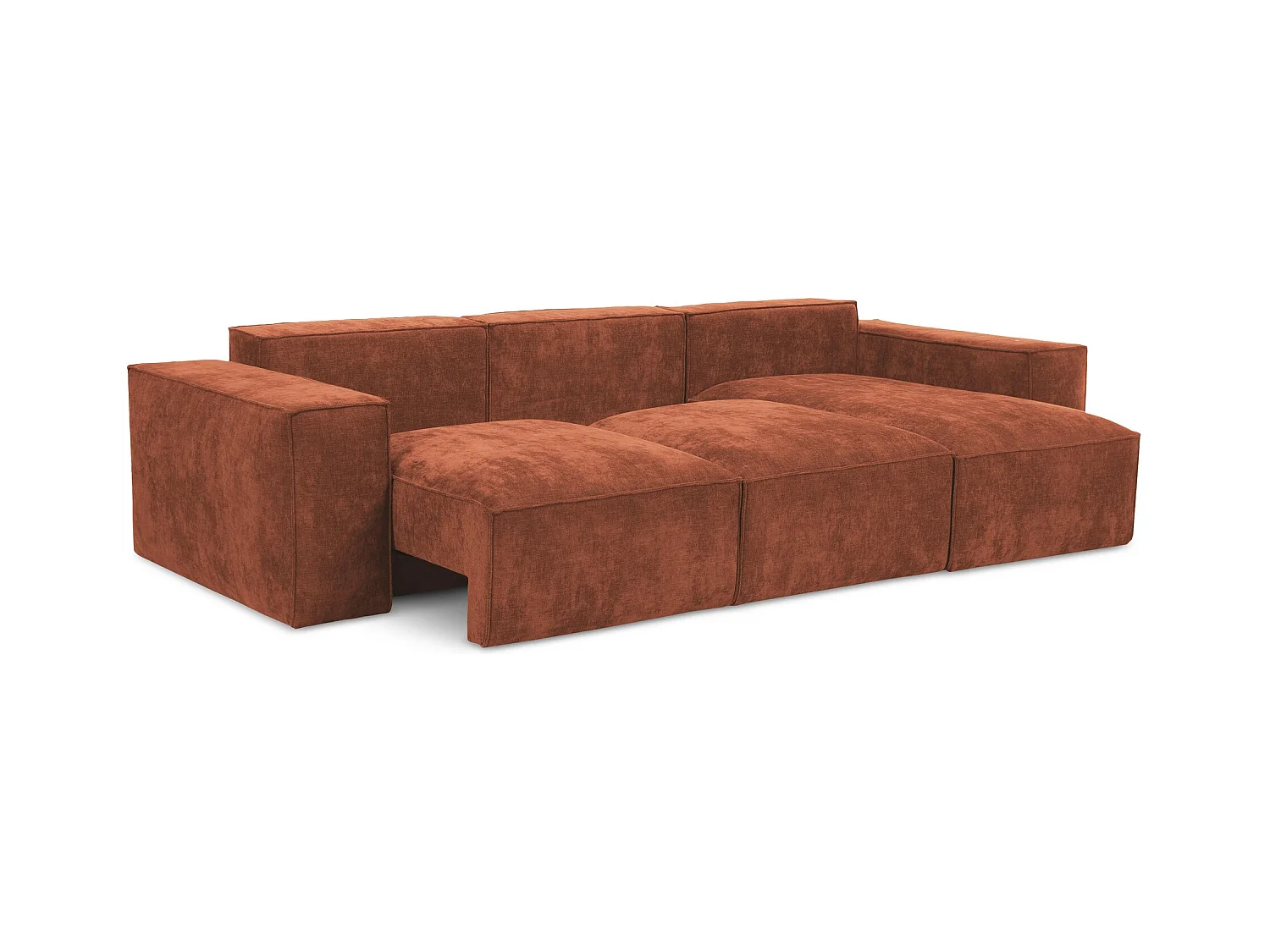 Canapé d'angle droit convertible en tissu chenille - terre cuite - HANA