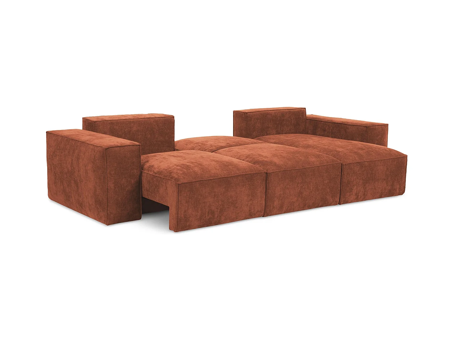 Canapé d'angle droit convertible en tissu chenille - terre cuite - HANA