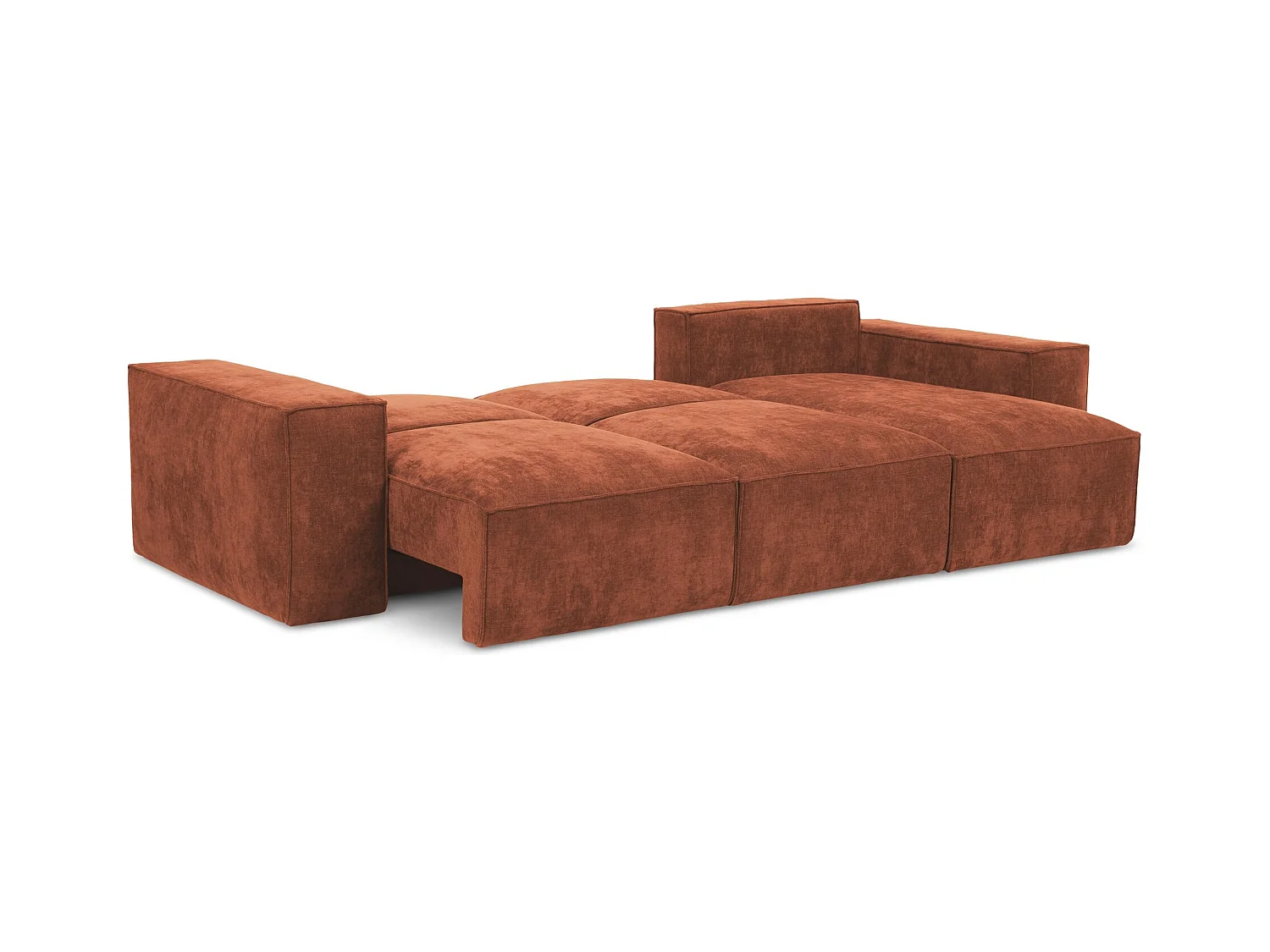 Canapé d'angle droit convertible en tissu chenille - terre cuite - HANA