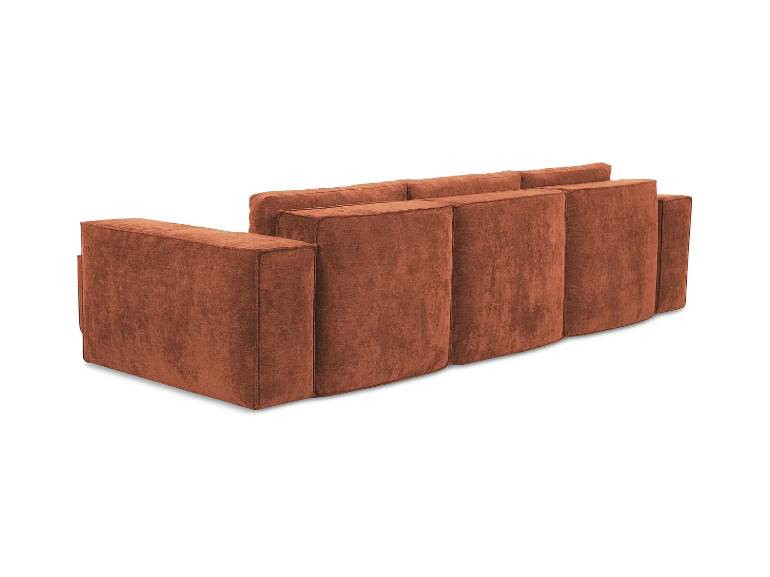 Canapé d'angle droit convertible en tissu chenille - terre cuite - HANA