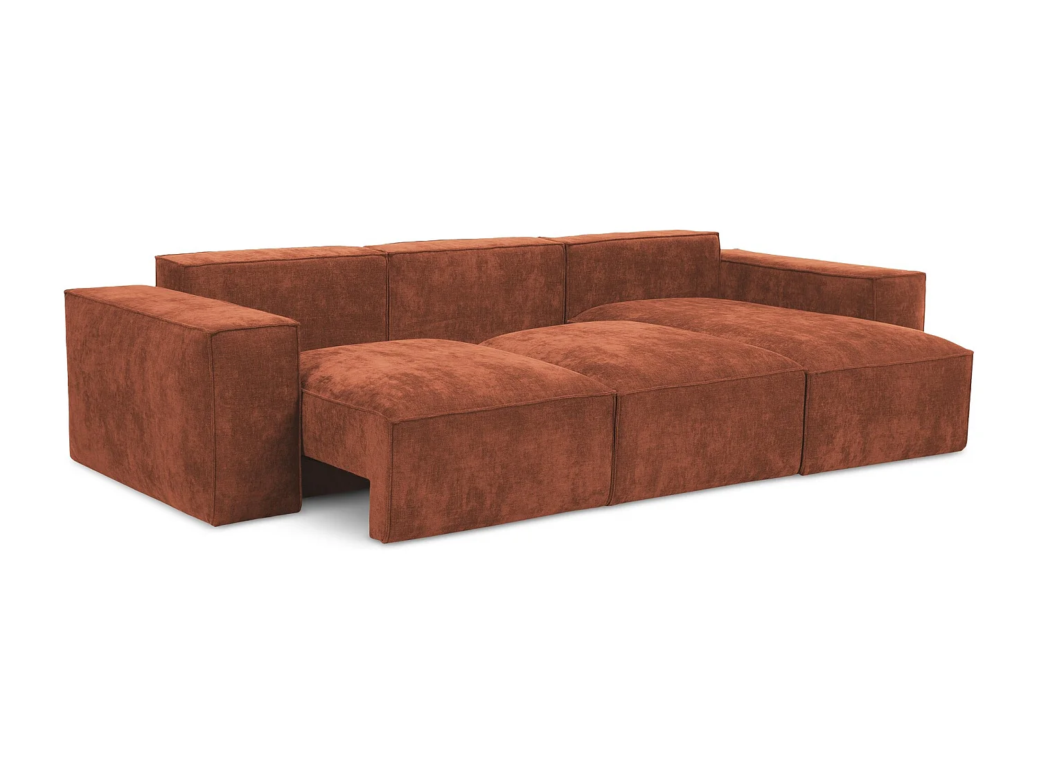 Canapé d'angle droit convertible en tissu chenille - terre cuite - HANA