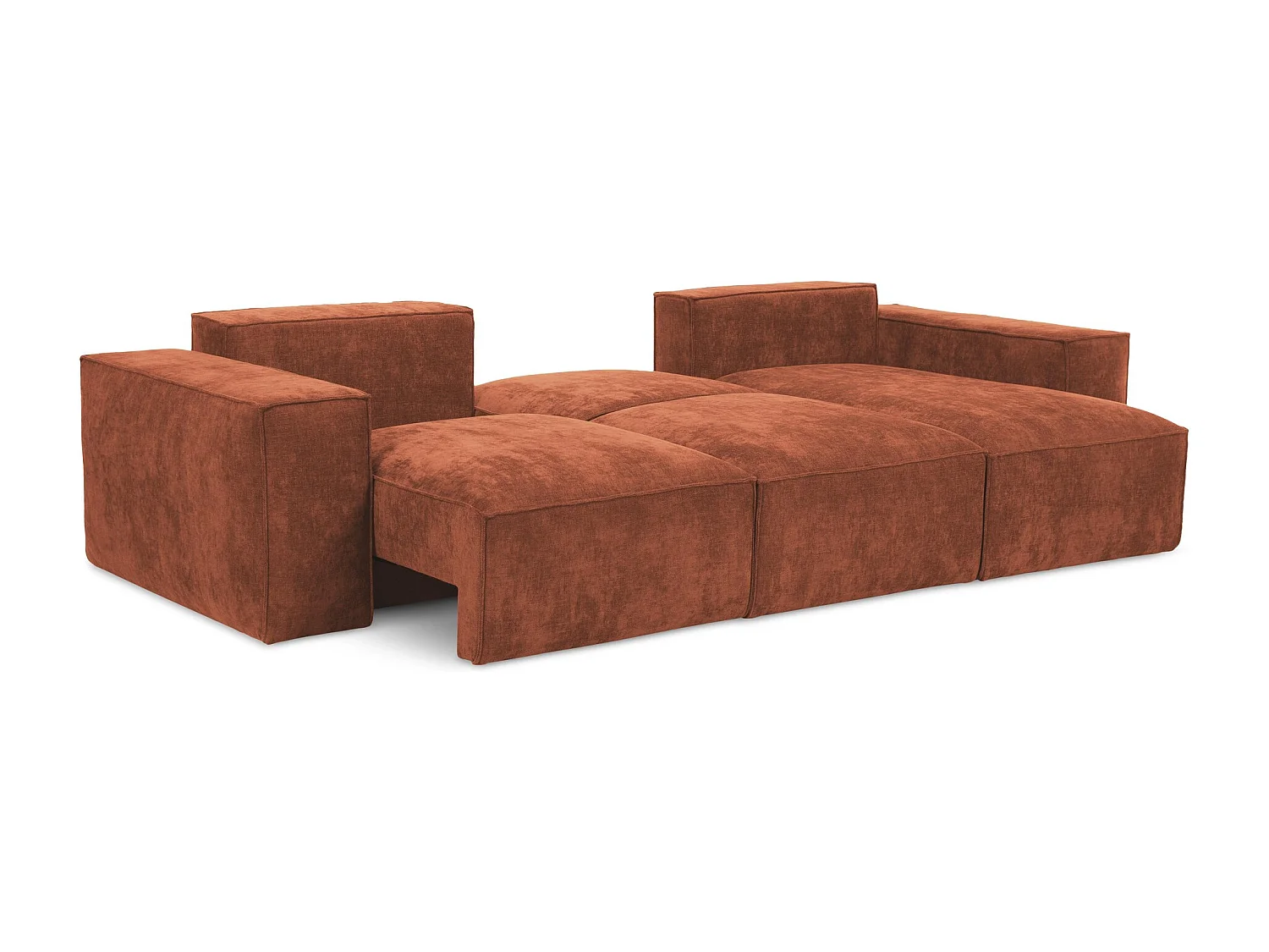 Canapé d'angle droit convertible en tissu chenille - terre cuite - HANA