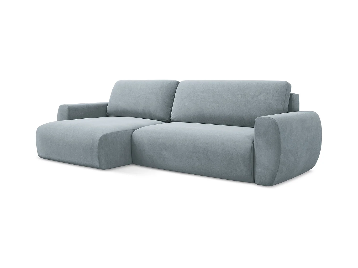 3-Sitzer Ecksofa mit Schlaffunktion - Ecke Links - Samt - Hellblau - ANELA
