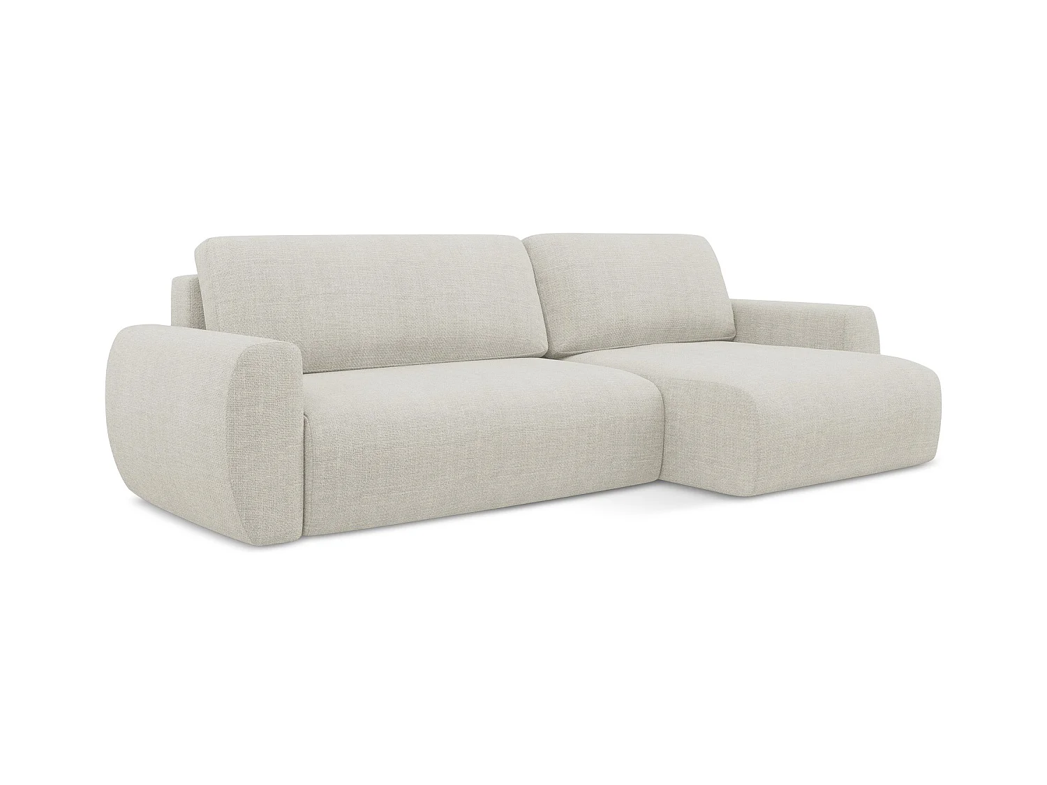 Canapé d'angle droit convertible en tissu texturé - beige clair - ANELA
