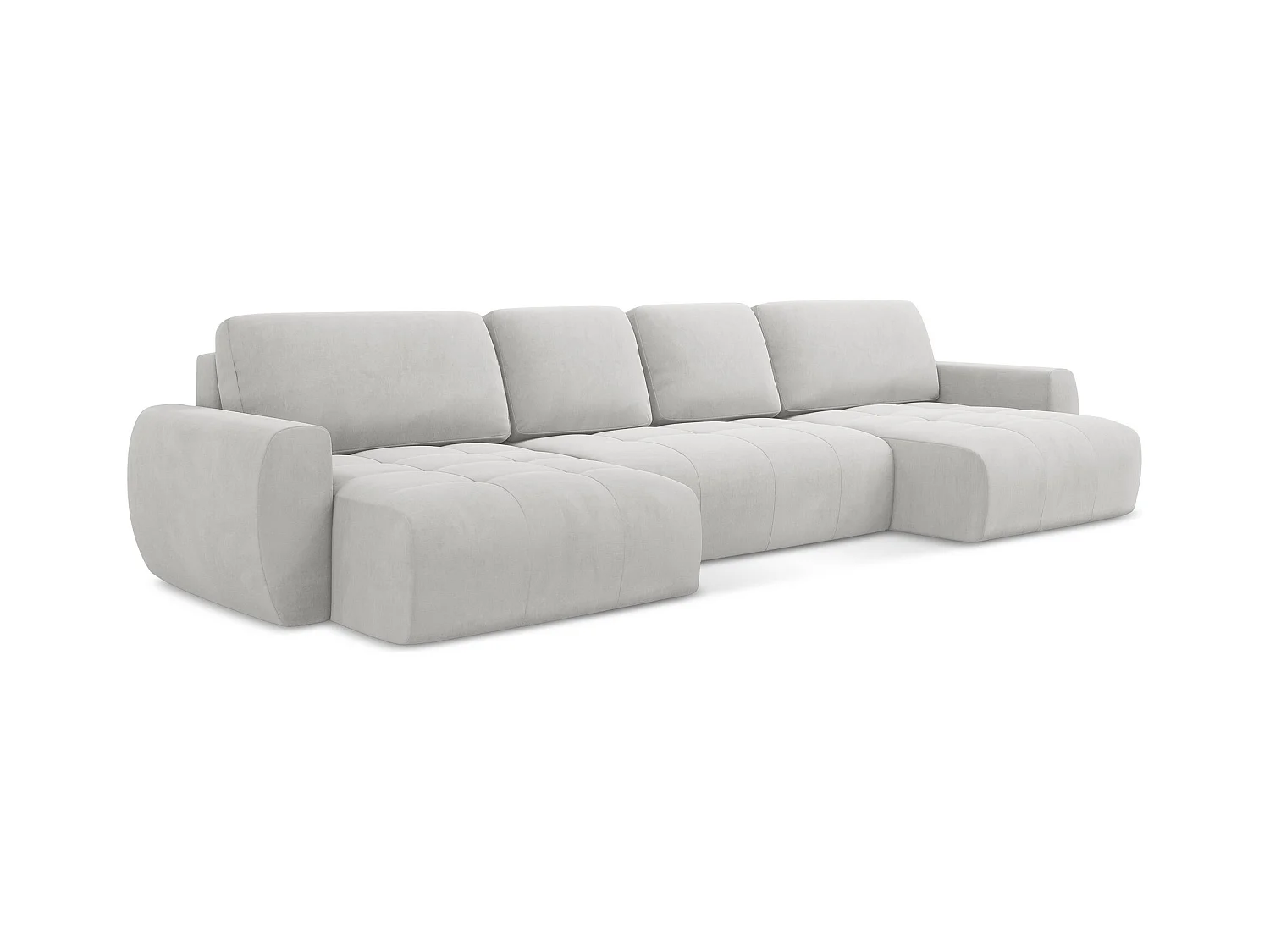 Wohnlandschaft mit Schlaffunktion - / - Samt - Silber - KIWI