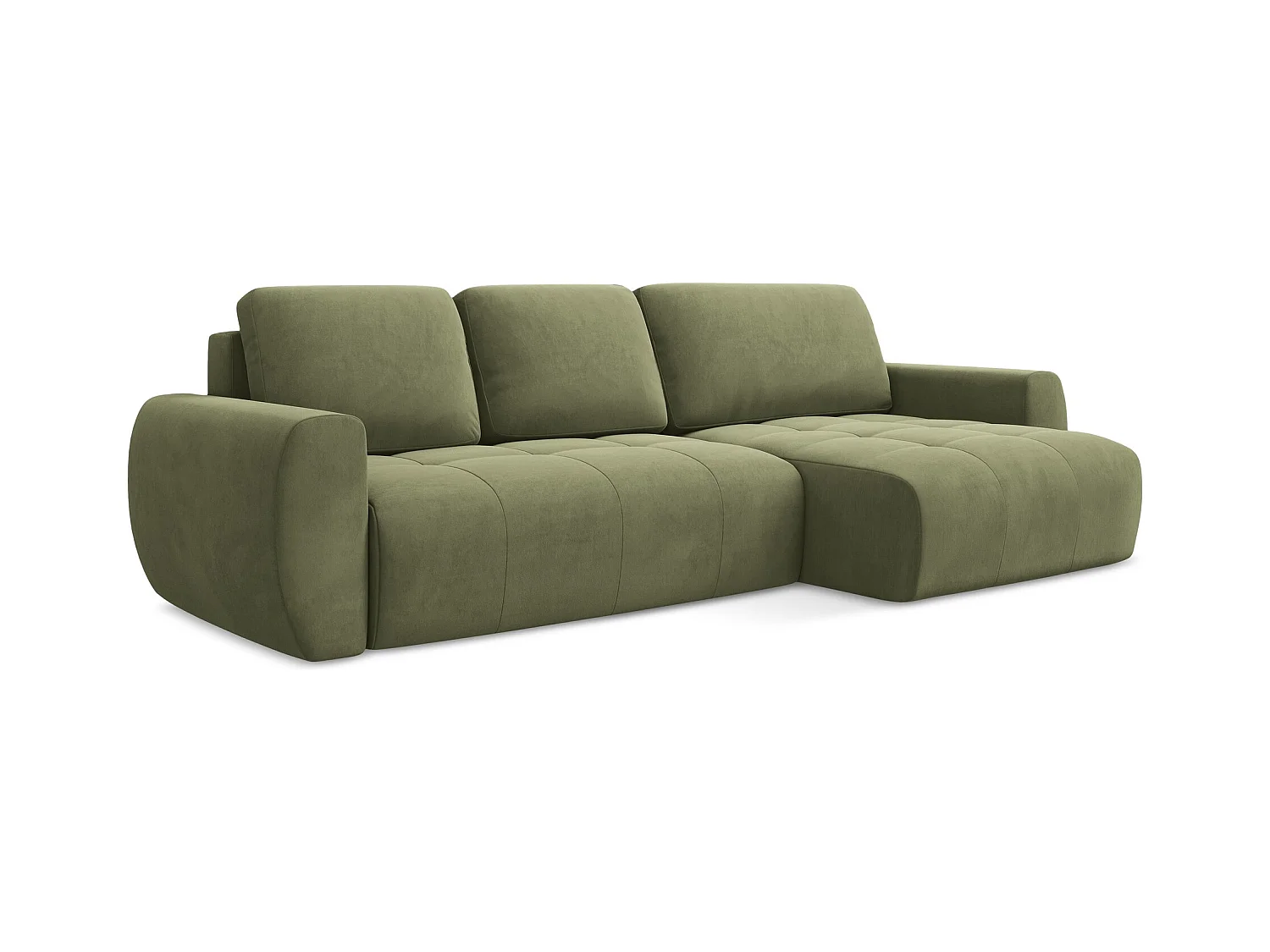 Ecksofa mit Schlaffunktion - Ecke Rechts - Samt - Olive - KIWI