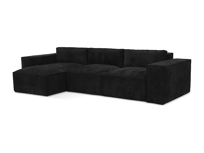 3-Sitzer Ecksofa mit Schlaffunktion - Ecke Links - Chenille - Schwarz - HANA