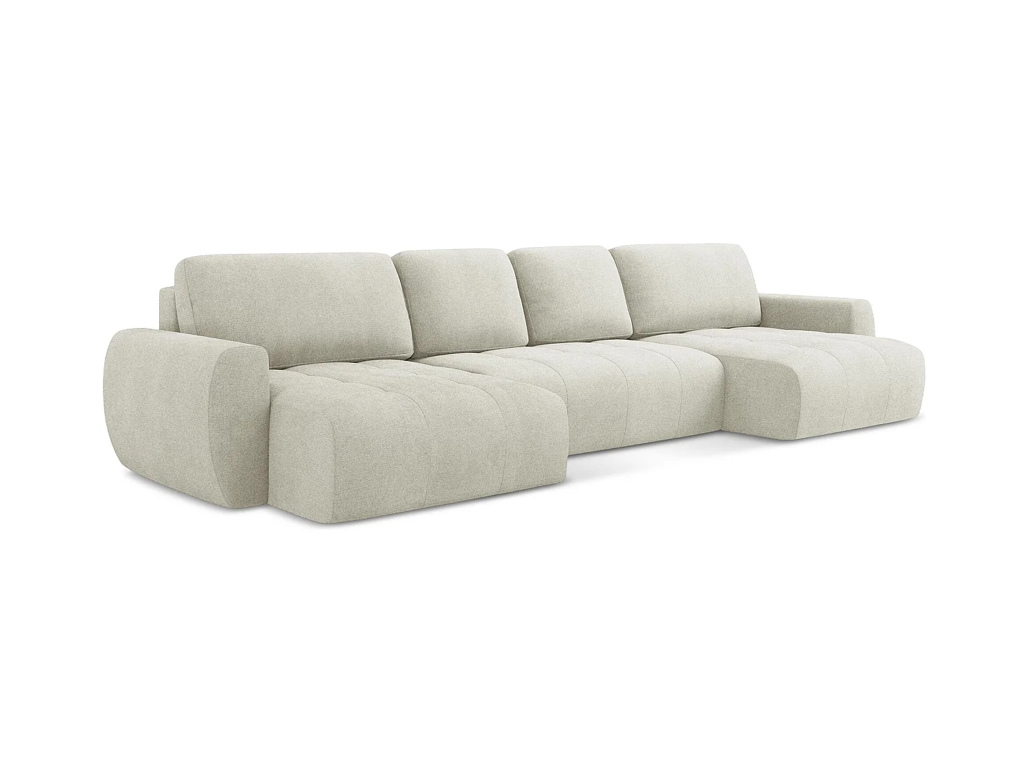 Wohnlandschaft mit Schlaffunktion - / - Strukturstoff - Hell beige - KIWI