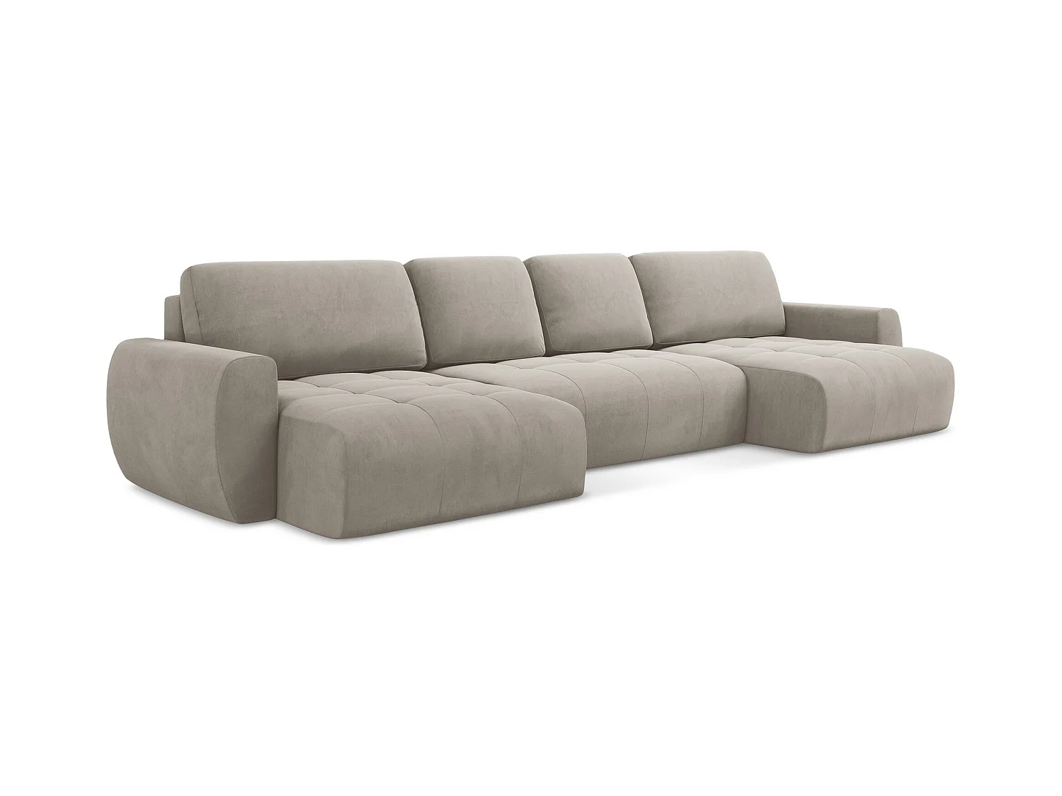 Wohnlandschaft mit Schlaffunktion - / - Samt - Taupe - KIWI