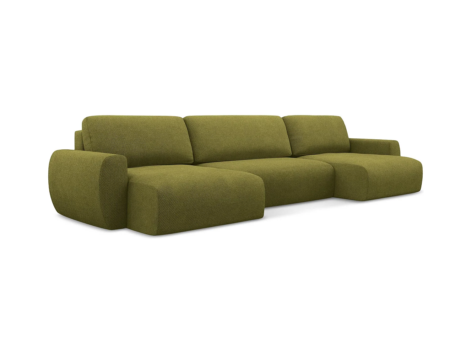 Wohnlandschaft mit Schlaffunktion - / - Chenille - Olive - ANELA