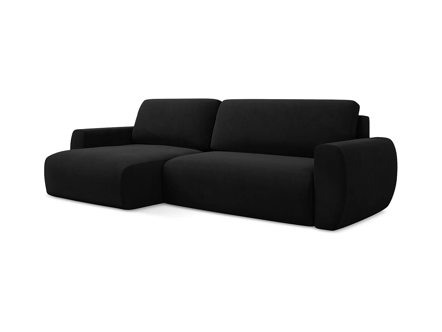 Canapé d’angle 3 places gauche convertible en velours - noir - ANELA