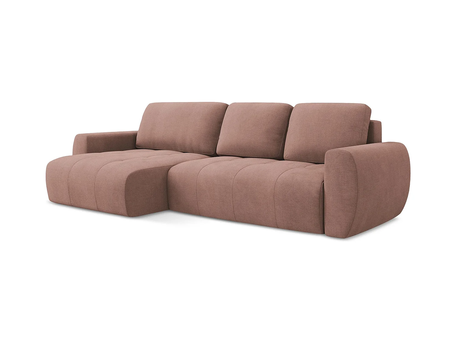 Canapé d’angle 3 places gauche convertible en tissu texturé - rose poudré - KIWI